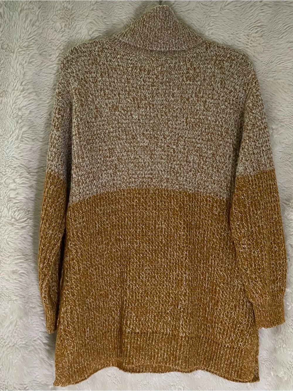 Ingrid & Isabel Two-Tone Cowl Neck Sweater Tunic in Beige and Mustard - Picture 6 of 6